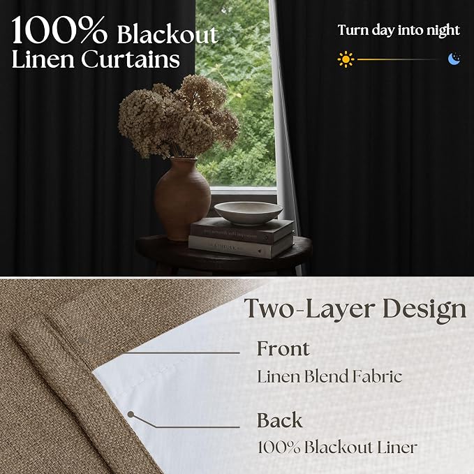 Latte Burlap Room Darkening Curtains 120 Inches Long - Image 2
