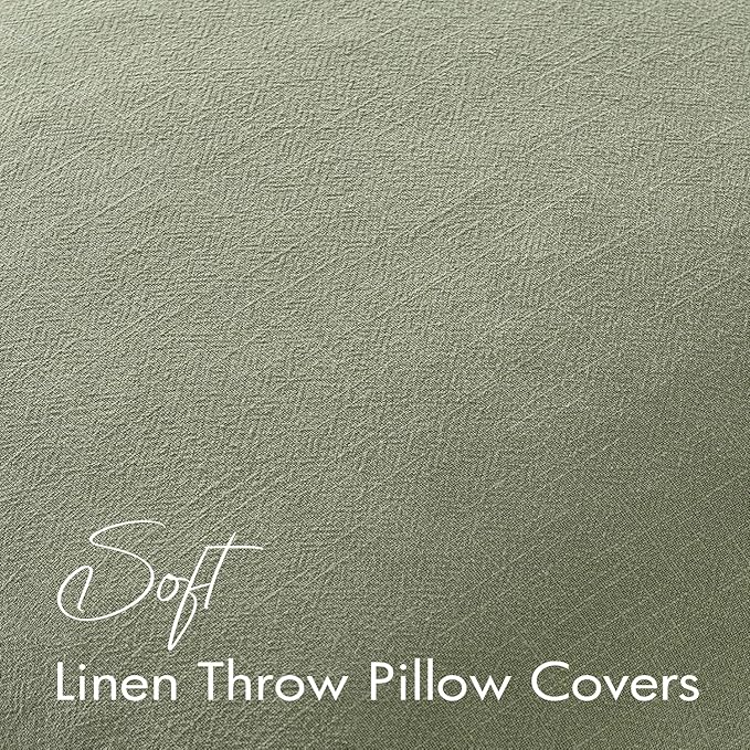 EMEMA Decorative Linen Throw Pillow Covers 26x26 Inch Grass Green Boho Farmhouse Neutral Couch Throw Pillows for Bed Pack of 2 Accent Pillowcase Modern Sofa Cushion Livingroom Home