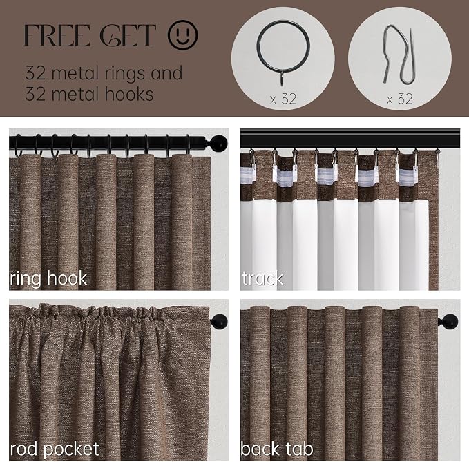 Topfinel 96 Inch Blackout Linen Curtains 2 Panel Set - Image 4