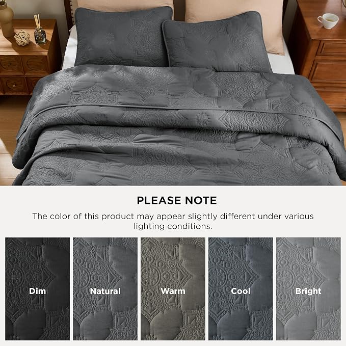 Bedsure King Size Quilt Bedspread, Thin Comforter, Drak Grey Coverlet | - Image 8