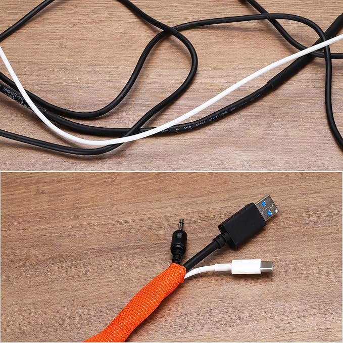 MECCANIXITY Braided Cable Sleeves Heat Shrinkable Fabric Sleeving, 1 3/8" 3ft Orange 2:1 Ratio Heat Shrinkable Cord Protector for Harness Cable, Network Cable Protection, Cable Management