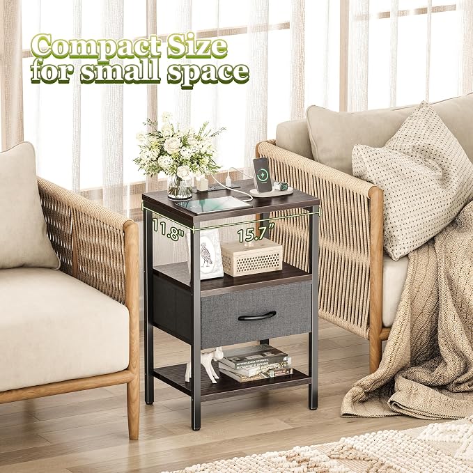 SUPERJARE Nightstand with Charging Station, USB-C Port, Bedside Table | Night - Image 8