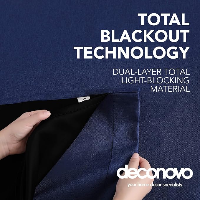 Deconovo Faux Linen Total Blackout Curtains Grommet Noise Reducing Panels - Image 4