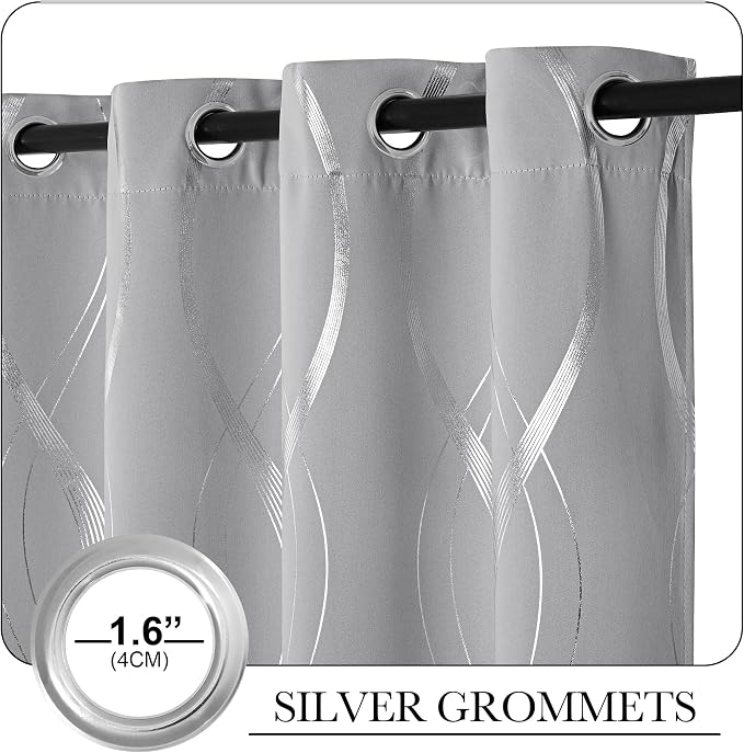 NICETOWN Wave Line Print Blackout Curtains 63 inch Length, Thermal Insulated - Image 3