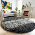Amdrebio Grey Fuzzy Round Circle Rug 4Ft by Amdrebio