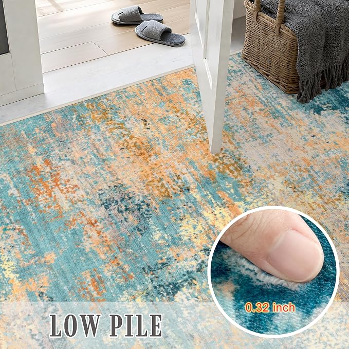 2.6x8 Washable Runner Rug：Modern Abstract Soft Carpet Rosy Haze | - Image 7