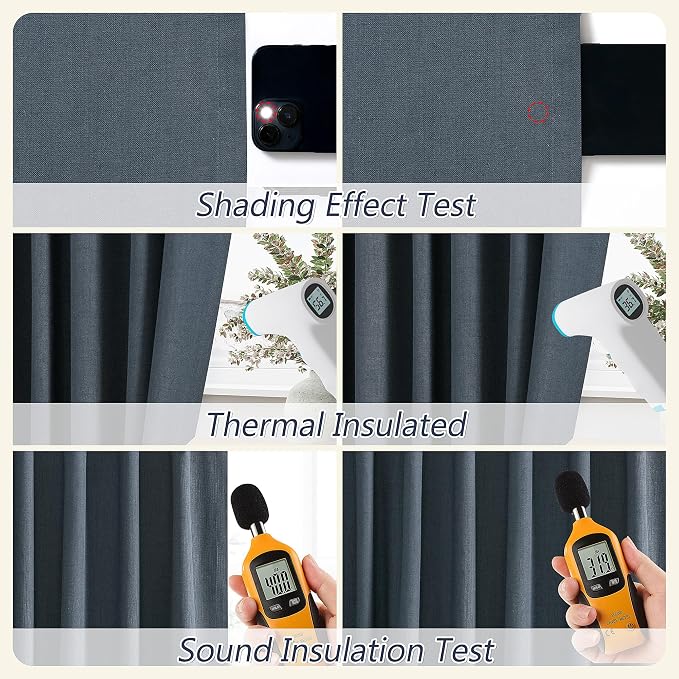 100% Blackout Linen Curtains 63 Inch Length 2 Panels Set - Image 5