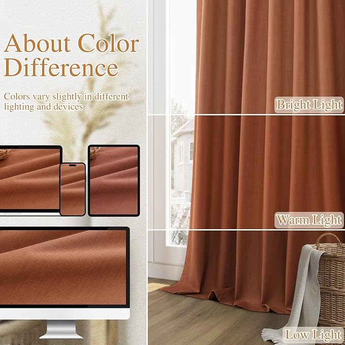 Terracotta 100% Blackout Curtains 96 Inch Length 2 Panels Set Fall Curtains - Image 7