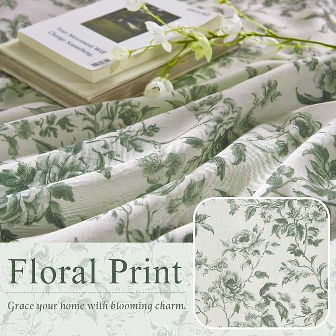 Sage Green Linen Floral Blackout Curtains, W52 x L96, 2 Panels | French Country - Image 3