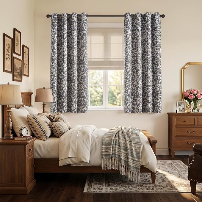 jinchan Blue Floral Blackout Curtians 63 Inch Vintage Grommet 2 Panels | Room - Image 6