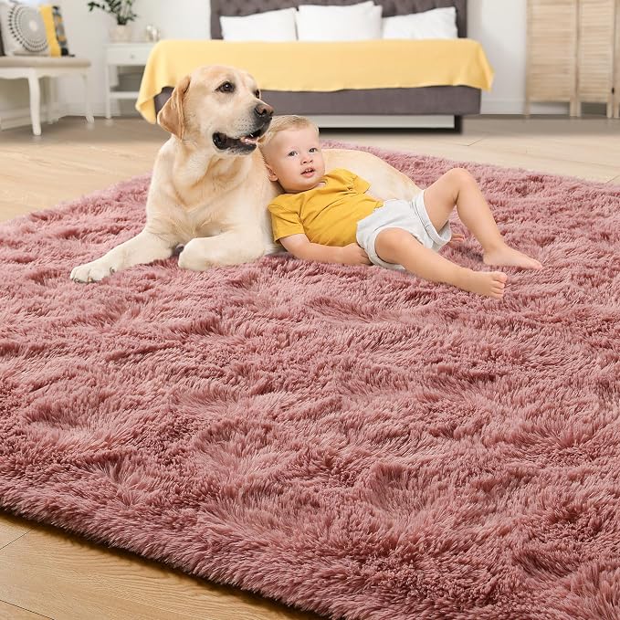 Blush Pink Area Rugs for Living Room Girls Bedroom, 5x8 Fluffy Shaggy Dusty - Image 4