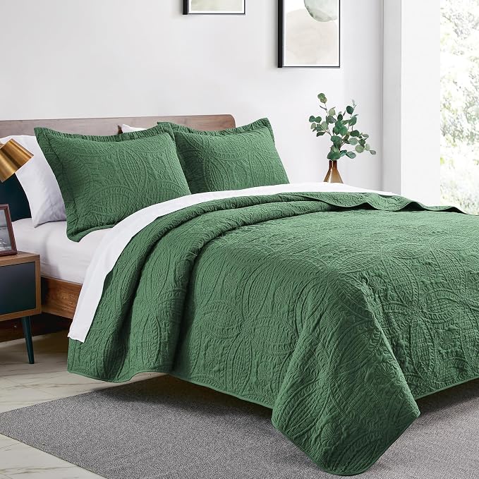 Love's cabin Oversized King Size Quilt Bedding Set Dark Green Bedspreads - Image 2