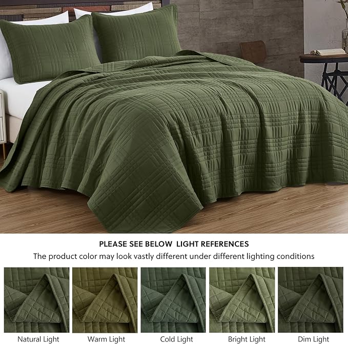 Chezmoi Collection Kingston King Size Bedspread Set, 3-Piece Olive Green - Image 5