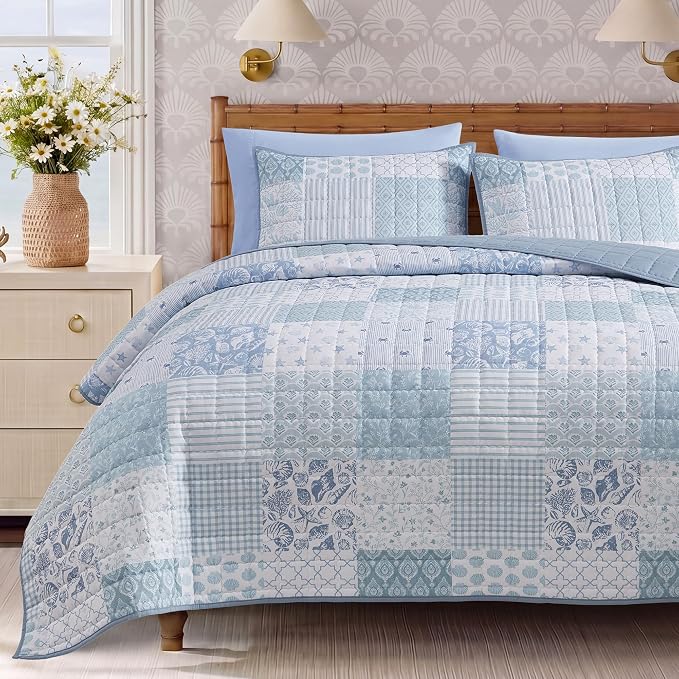 Twin/Twin XL Quilt Set-2 Pieces Soft Bedding Floral Patchwork Coverlet | All by BLOOMHAVEN