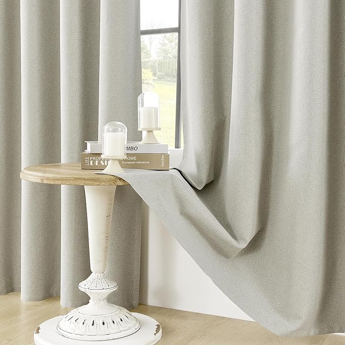 ChrisDowa 100% Blackout Greyish Beige Solid Curtains 45 Inches Long 2 Panels for Bedroom Living Room,Farmhouse Room Darkening Thermal Insulated Soundproof Grommet Top Window Treatment Drapes,52x45
