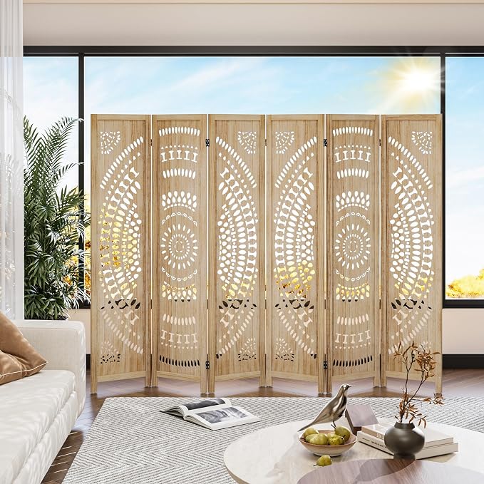 WelFurGeer Handcrafted Carved Wooden Room Divider Screen, Folding Privacy Screen - Image 7