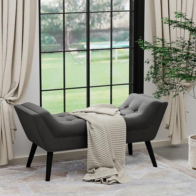 Bed Bench Upholstered Tufted Footstool Entryway Ottoman Bench Two Seaters - Image 7