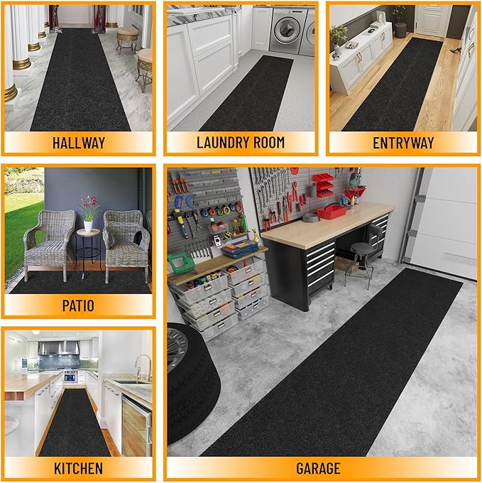 Ottomanson Commercial Scrape Rib Entry Mat – Heavy Duty Ribbed Floor Mat for High Traffic – Non Slip Rubber Back, Waterproof – Indoor Outdoor Use for Offices, Schools, Lobbies, 2' x 37', Black