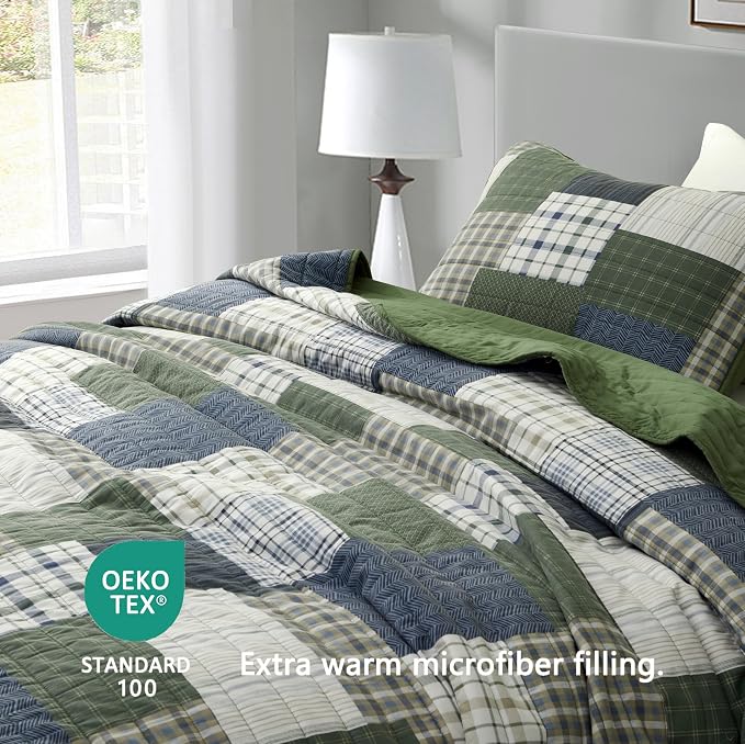 Chezmoi Collection Cedar 3-Piece Printed Patchwork Quilt Set, Queen Size - Image 4