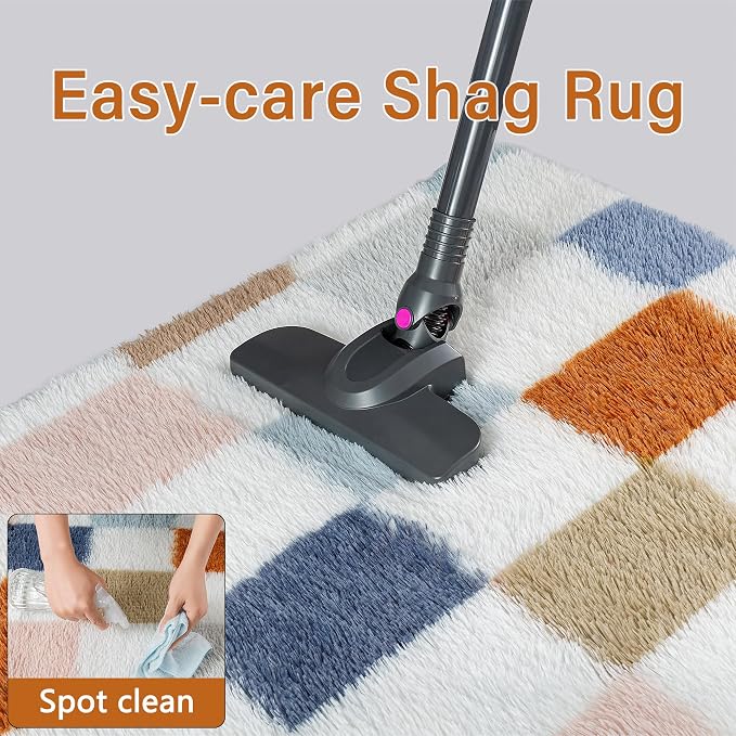 Checkered Area Rug 6x9 for Living Room Soft Fluffy Shag Carpet | Machine - Image 8