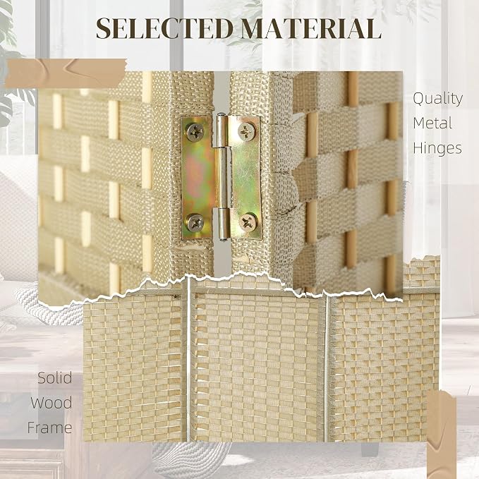 HOMCOM Room Divider 8 Panel Folding Privacy Screen 5.6' Tall Beige | - Image 5