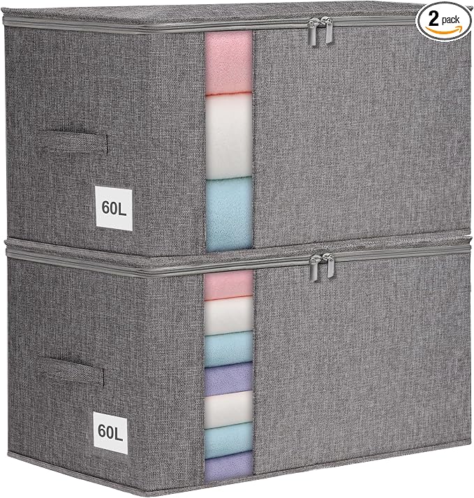 punemi 60L Sturdy Comforter Storage Bag, Blanket Organizer 2 Pack, Zipper & 2 by Punemi