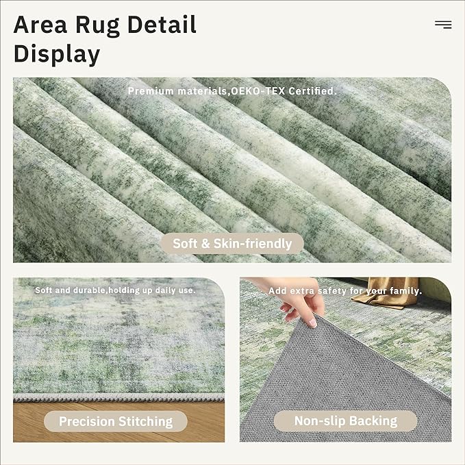 Soalmost Abstract Runner Rug 2x12 Hallway Kitchen Runners Green/Ivory | Vintage - Image 6