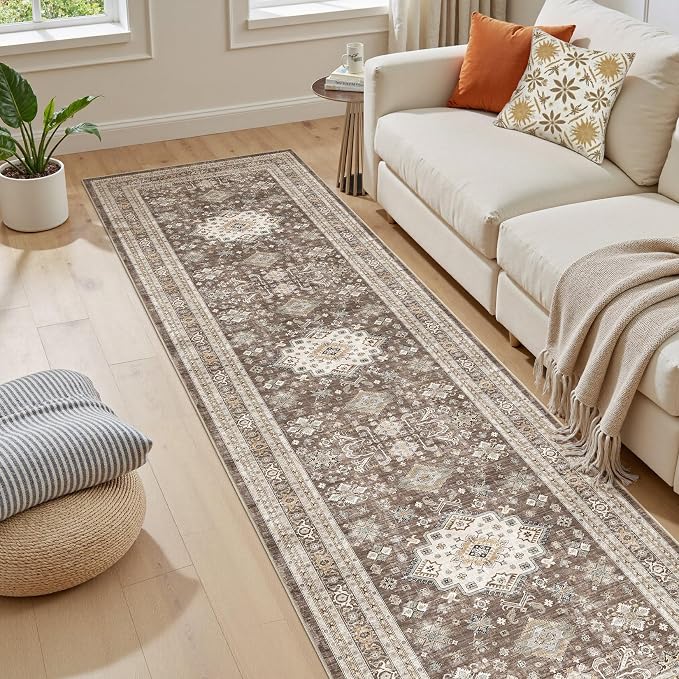cotiled 2x8 Hallway Runner Rug for Entryway, Non-Slip Vintage, Dark Brown | - Image 5