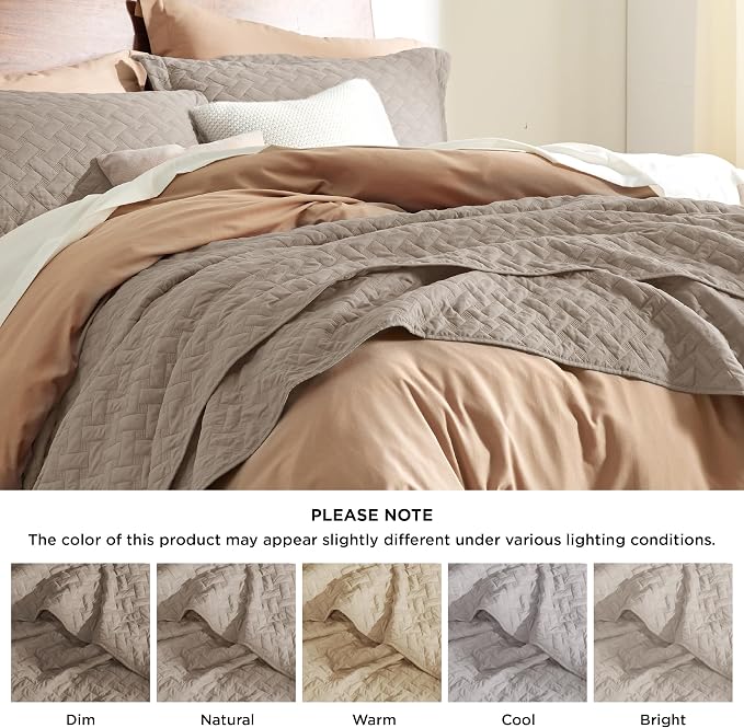 Bedsure King Size Quilt, Lightweight Comforter Set, Taupe Bedspread | Coverlet - Image 7