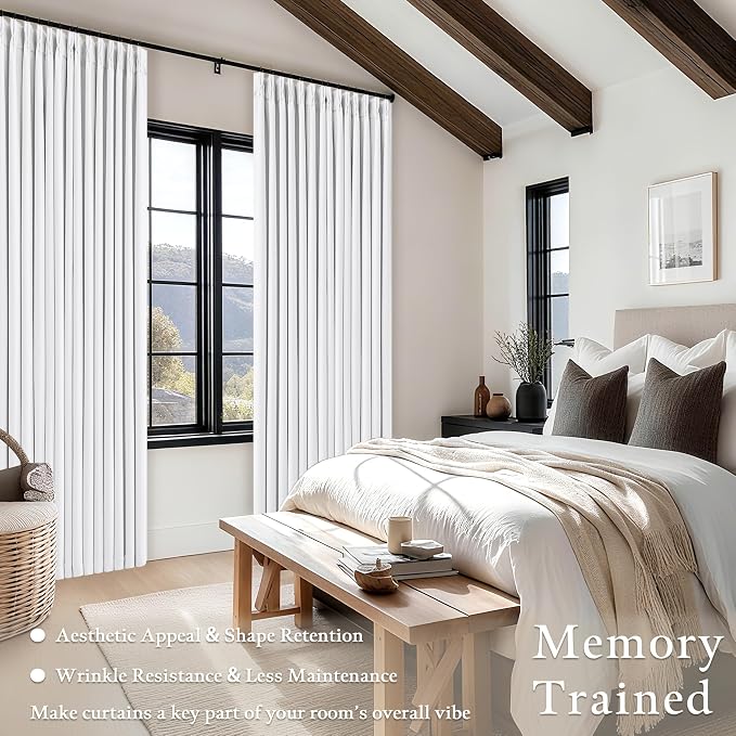 Snow White Pleated Linen 100% Blackout Curtains 86 Inches Long | Pinch Pleat - Image 4
