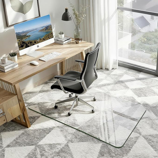 28"x42" Tempered Glass Office Chair Mat for Carpet & Hardwood Floor, 1/6" Thick Clear Floor Protector Desk Chair Mat with Rounded and Polished Edges