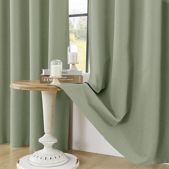 ChrisDowa 100% Blackout sage Solid Curtains 84 Inches Long 2 Panels for Bedroom Living Room,Farmhouse Room Darkening Thermal Insulated Soundproof Grommet Top Window Treatment Drapes,52x84