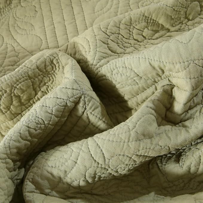 ROOMLIFE Quilt Set Queen Size 3D Floral Embroidery Pattern 3-Piece Cotton - Image 8
