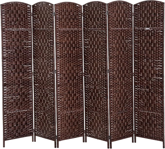 HOMCOM Room Divider 6-Panel, 6FT-Tall Folding Privacy Screen, Hand-Woven Design by HOMCOM