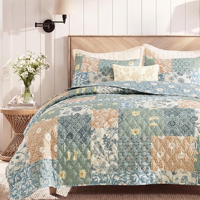 Twin/Twin XL Quilt Set-2 Pieces Soft Bedding Floral Patchwork Coverlet | All by BLOOMHAVEN