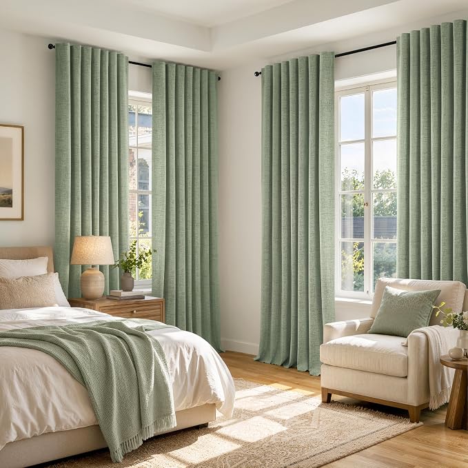 MIULEE 100% Blackout Linen Curtains 42 x 72 Inch Sage Green 2 Panels | Thermal - Image 8