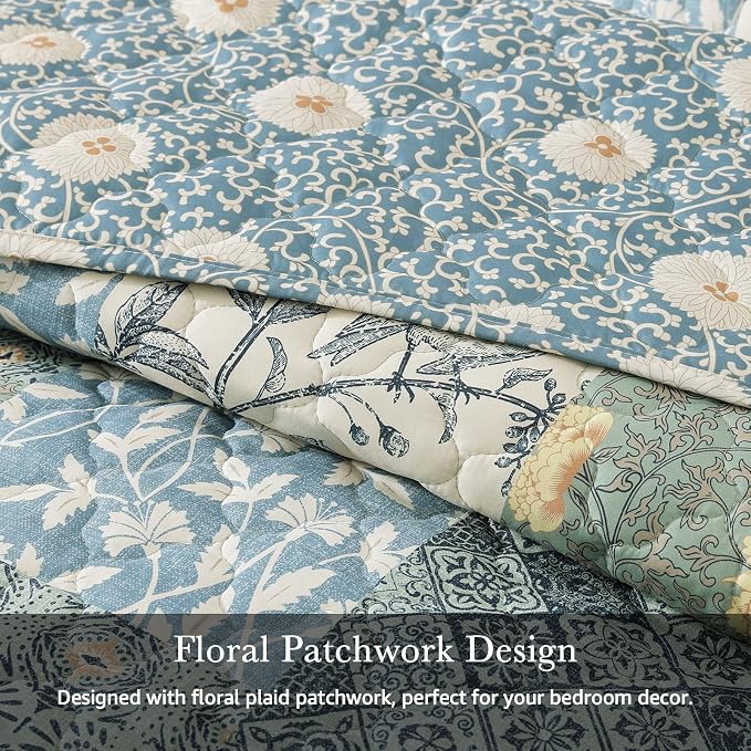 Twin Quilt Set-2 Pieces Soft Twin Bedspread Floral Patchwork Quilt | - Image 6