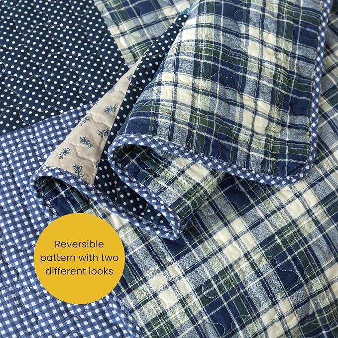 SLPR - Blue Symphony Cotton Quilt Set, Patchwork Bedding, Queen and 2 Shams | - Image 5