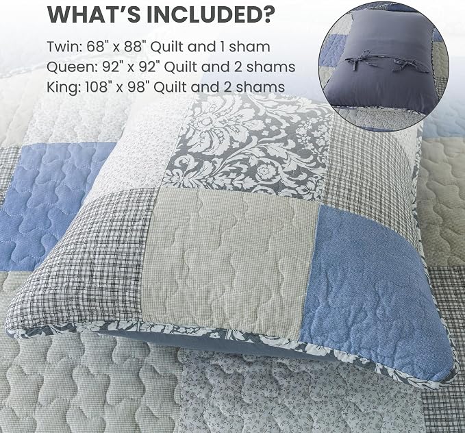 SLPR - Sweet Dreams Blue Patchwork Cotton Quilt Set, King - Image 6
