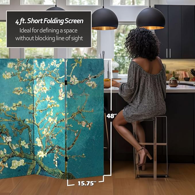 Red Lantern Double Sided Works of Van Gogh Canvas Folding Screen - Image 5