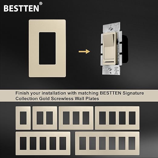 BESTTEN Matte Champagne Gold Dimmer Light Switch, Single Pole or 3-Way, Compatible with Dimmable LED, CFL, Incandescent and Halogen Bulb, 120VAC, Signature Collection, UL Listed