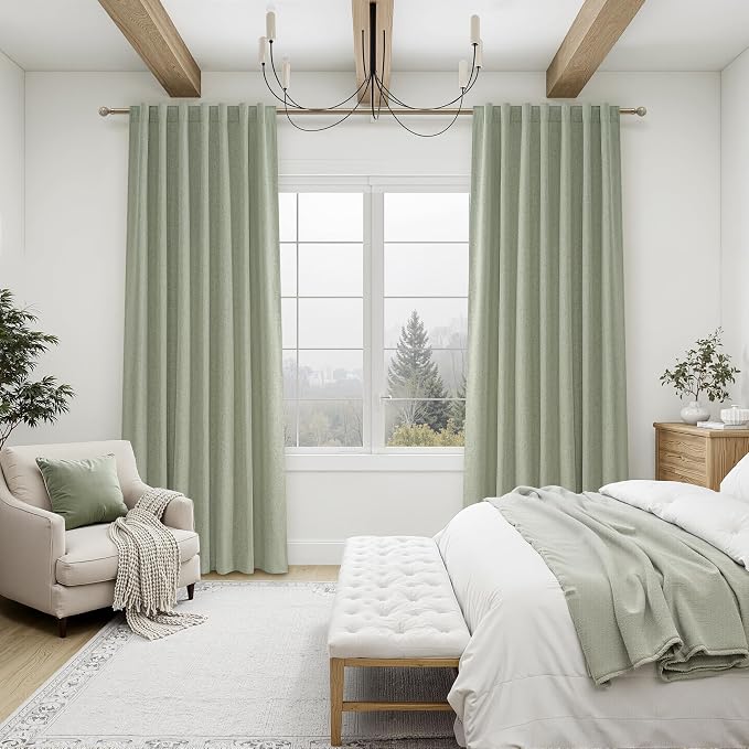 Sage Green Blackout Linen Curtains 105 Inches Long - Image 6