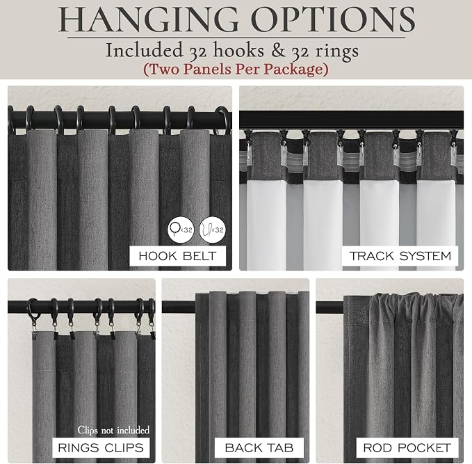 Dark Grey Blackout Curtains 84 Inch Length 2 Panels Set - Image 2