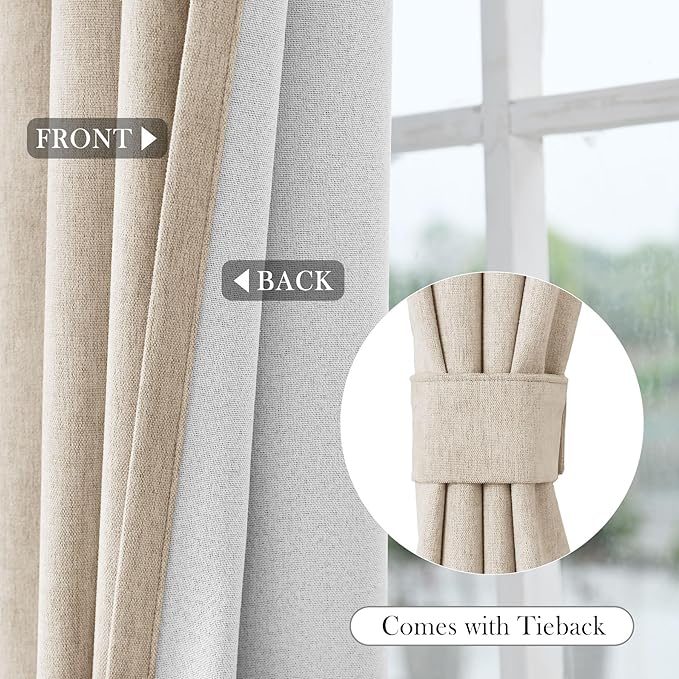 Macochico Extra Wide 100% Blackout Chenille Curtains 100" Wx102 L Thermal Curtains for Sliding Door Room Divider Living Room Bedroom Hotel Taupe Blackout Curtains Grommet with Tieback 1 Panel