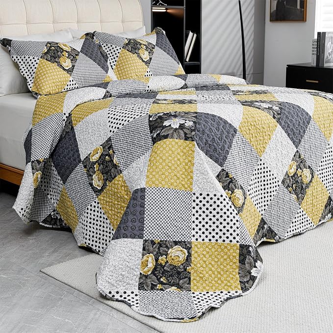 Cmfshape Summer Floral Queen Bedspread, Romantic Khaki Quilt Set Full, by cmfshape-quiltset