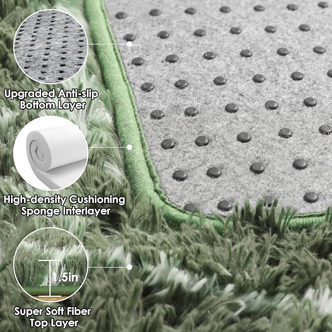 5x7 Area Rugs for Living Room Bedroom, Fluffy Olive Green and White Throw Rug - Image 4