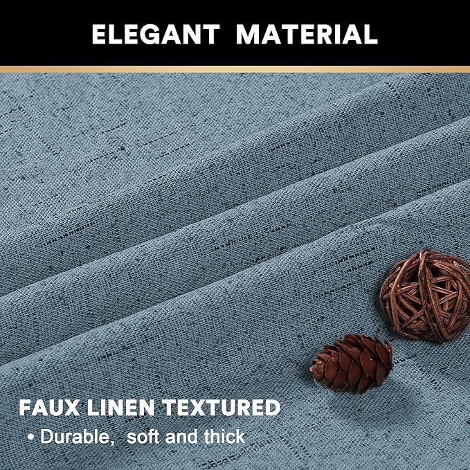 PrinceDeco Linen Blackout Curtains 108 Inches Long Energy-Efficient Temperature Regulators Curtains for Bedroom Extra Wide Thermal Room Divider Drapes for Bedroom,100 X 108 Curtains,Stone Blue