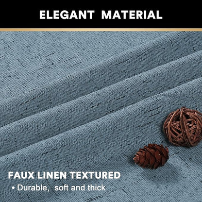 PrinceDeco Linen Blackout Curtains 108 Inches Long Energy-Efficient Temperature Regulators Curtains for Bedroom Extra Wide Thermal Room Divider Drapes for Bedroom,100 X 108 Curtains,Stone Blue