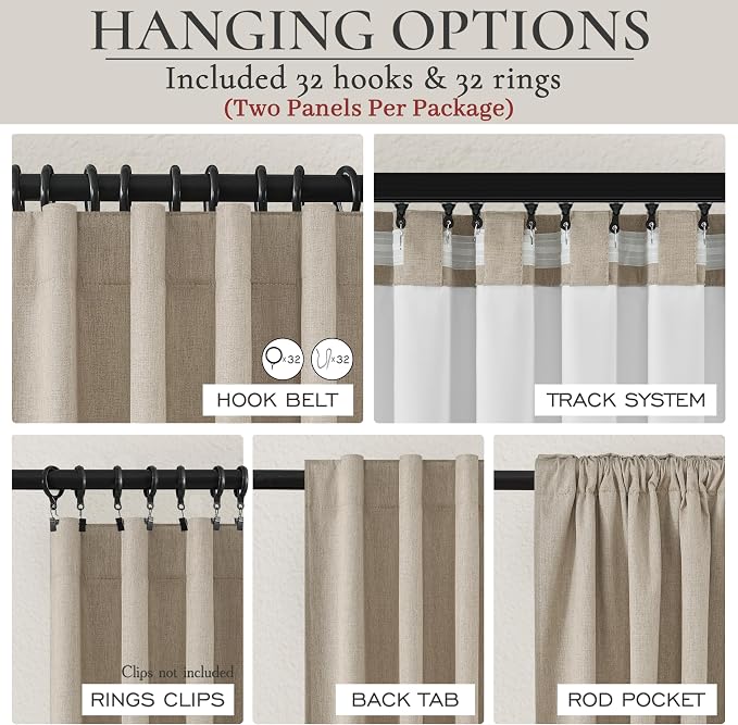Pleat Linen Blend Room Darkening Extra Long Curtains 132 Inch Length 2 Panels - Image 4
