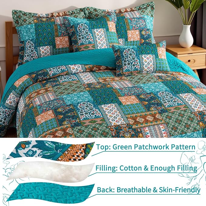 VAPUTAR 100% Cotton Face King Quilt Size, Floral Patchwork King Bedspread | - Image 3
